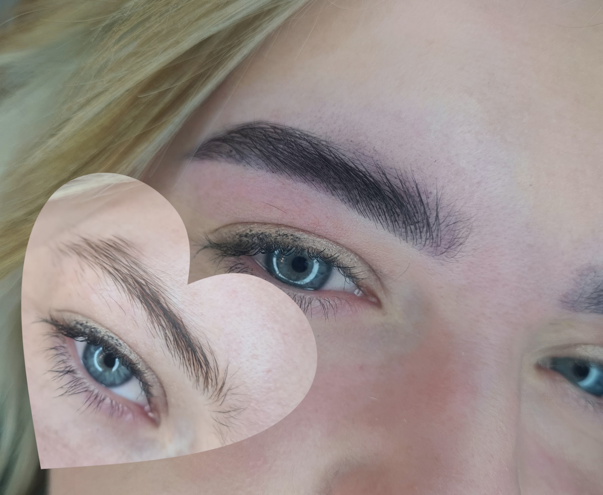 Gestylede wenkbrauw, met in een hartje de wenkbrauw van ervoor